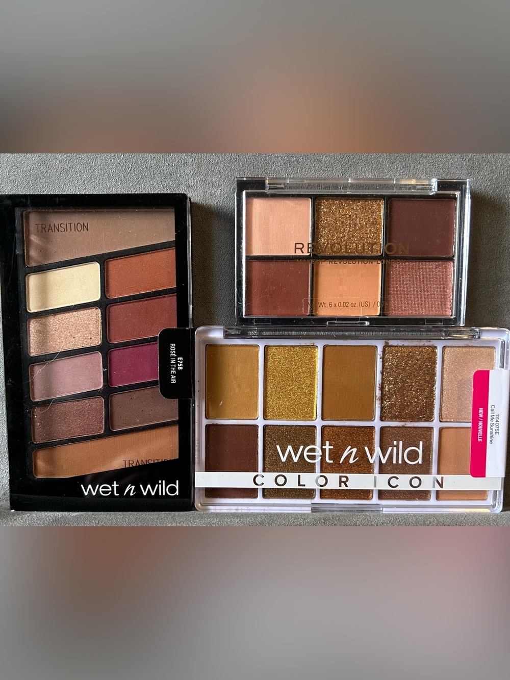wet n wild Rose in the Air & Call Me Sunshine+RevolutionEyeshadow Palette Trio